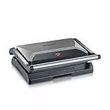 SEVERIN - Parrilla eléctrica y grill de contacto sobremesa, plancha sandwichera antiadherente, parrilla de mesa con bandeja recogegrasas para fácil limpieza, 22.5x27x8.5 cm, metalizado, 800 W, KG 2394