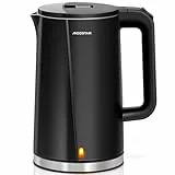 Aigostar Hervidor Agua Electrico de Acero Inox Negro 1,7 Litros - Hervido Rápido Electric Kettle 2200W, Doble Aislamiento, Sin Plástico en el Interior, Apagado Automático, Libre de BPA