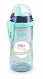 NUK Kiddy Cup Night - Taza para niños pequeños de más de 12 meses, 300 ml, boquilla endurecida a prueba de fugas, brilla en la oscuridad, clip y tapa protectora, sin BPA, color azul