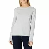 Amazon Essentials Camiseta de Manga Larga con Cuello Redondo para Mujer, 100% algodón, Ajuste Regular, Color Gris Claro Jaspeado, Talla M