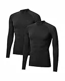 DANISH ENDURANCE Camiseta Deporte Hombre de Compresión de Manga Larga, 2 Pack, Negro, XL