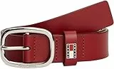 Tommy Jeans Cinturón de Piel para Mujer Oval, Rojo (Rustic Cherry), 95 cm