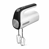 Taurus Station Inox - Batidora amasadora de repostería, 500W, 5 velocidades, función turbo, 2 tipos varillas: amasadoras y batidoras, varillas extraíbles, libre BPA, ergonómica, compacta, blanco/negro