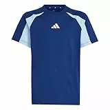 adidas Unisex niños Seasonal Essentials Colorblock T-Shirt, Dark Blue/Glow Blue/White, 15-16 Years