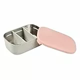 BÉABA, Lunchbox para niños, fiambrera, Bento, fiambrera en acero inoxidable, a prueva de fugas, con compartimentos, funda de silicona, 760mL, gris/rosa