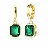 MESOVOR Pendientes de aro de Oro y Cristal para Mujer, Pendientes de gota chapados en oro de 14 quilates | Joyas Hipoalergénicas Huggie Aretes (verde)