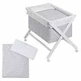 Interbaby Cuna Colecho Minicuna Colecho Madera | Minicuna Plegable, Cómoda, Montaje Sencillo | Cuna Bebe Patas en Tijera, Ruedas con Frenos, Edredón Desenfundable | Star Gris