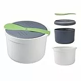 KLOP256 Hervidor de arroz para microondas, 2 L, para microondas, para arroz, de polipropileno de calidad alimentaria, juego de cocina de arroz para microondas, colador y olla de vapor (verde)