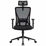 Durrafy Silla Oficina Ergonómica, Silla de Escritorio con Reposacabezas Ajustable, Reposabrazos, Soporte Lumbar, Altura Regulable y Oscilación de 90°-120°, Silla Giratoria Capacidad de Peso 150kg