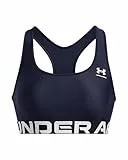 Under Armour Mujer Heatgear Mid, Sujetador Deportivo elástico con sujeción Media, Top de Gimnasio con Doble Forro no acolchadoMidnight Navy / / White,MD