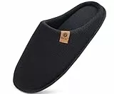 ONCAI Zapatillas Casa Hombre Espuma de Memoria Algodón con Pantuflas de Estar de Imitación Forro de Sintética para Invierno Interiores y Exteriores Suela de Goma Antideslizante Negro Talla 44