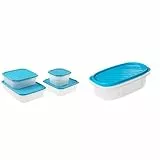 Tatay 1169000 - Set De 4 Contenedores De Alimentos Herméticos Cuadrados con Tapa Flexible A Presión Azul + 1163000 - Contenedor De Alimentos Hermético Ovalado con Tapa Flexible A Presión Azul
