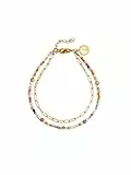 SINGULARU - Pulsera Double Crystal Summer - Pulseras en Acero con Acabado en Baño Oro de 18Kt - Pulsera con Detalles en Cristales de Colores - Largo de 21 cm - Joyas Para Mujer