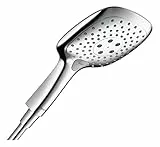 hansgrohe Raindance Select E - ducha de mano, alcachofa de ducha con 3 tipos de chorro, cabezal de ducha rectangular (150 x 150 mm), con sistema antical, cromo, 26550000