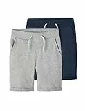 NAME IT Nkmvermo 2P Long Swe Shorts UNB F Noos Pantalones Cortos, Grey Melange/Pack:Packed with Dark Sapphire, 164 (Pack de 2) para Niños