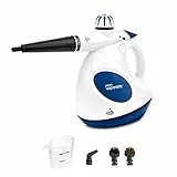 Polti Vaporetto First, Pistola de Vapor con Caldera y Tapón de Seguridad, Caldera de Alta Presión hasta 3 Bar, 1000 W de Potencia, 5 Accesorios Incluidos, Blanco y Azul