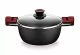 BRA Premiere Cacerola alta 20 cm, Aluminio Fundido, Tricapa, Revestimiento Antiadherente reforzado, 2 asas de Silicona Desmontables, Apto para todo tipo de Cocinas incluida Inducción, color Rojo