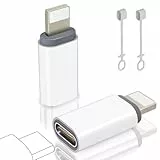 layajia Adaptador USB C a Lightning, Adaptador Lightning a USB C para iPhone 14/13/12/11/iPad/Airpods, Soporta Carga/Transmisión de Datos, No para Auriculares/Audio/OTG, Anti-Pérdida, 2 Piezas, Blanco