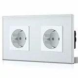 BSEED Enchufe de Pared con Cristal,Enchufes Dobles Empotrados,Toma de Corriente,Seguridad infantil,Fácil de Instalar,M Serie,2 Enchufes,157mm Blanco