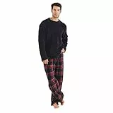 TRAMAS+ Pijama Hombre de Invierno, Pijama de Coralina con Manga Larga Polar y Pantalón Largo, Conjunto de Pijama Cómodo y calentito - Pijama de Hombre Invierno - M, Cuadro Jairo