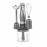 Salter Batidora de mano Cosmos 3 en 1 - batidor, licuadora y picadora, picadora de verduras, cuchillas de acero inoxidable, tazón de 500 ml, 2 velocidades, 350 W, EK2827GUNMETALFVDE