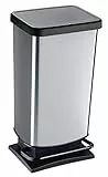 Rotho Paso, Cubo de basura de 40l con pedal y tapa, Plástico PP sin BPA, plata metálica, 40l 35.3 x 29.5 x 67.6 cm