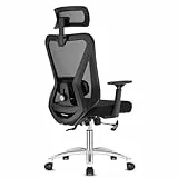 Durrafy Silla Escritorio, Silla Oficina Ergonómica con Reposacabezas, Apoyo Lumbar, Reposabrazos y Ajuste de Altura, Silla Oficina con Bloqueable Función 90°-130°, Capacidad de Peso 150KG