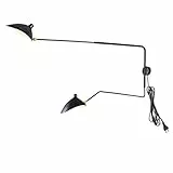 2 Brazo Largo Aplique de Pared Vintage Interior con Interruptor Enchufe Cable Lámpara Pared Industrial Metalico Luz de Pared Lectura Ajustable Giratoria Dormitorio Escalera Salon E27 Negro 2 Luces
