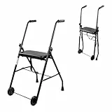 Mobiclinic®, Andador Plegable, Ajustable, Resistente, Emérita, Acero, Empuñaduras Ergonómicas, Ligero, con Asiento y 2 Ruedas (Negro)