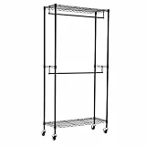 Amazon Basics Perchero de ropa de doble barra con ruedas, Negro 91,4 cm x 35,5 cm x 183 cm (L x W x H)