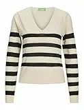 JJXX Jxathena V-Neck Knit Noos Jersey de Punto, Cloud Dancer/Stripes:/Negro, M para Mujer