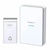 Aigostar Ring DC- Timbre Inalámbrico para Puerta, Exterior IP44 impermeable, timbre inalámbrico a pilas, de Puerta con Indicadores LED, 3 Niveles de Volumen Ajustables, 36 Melodías, Blanco