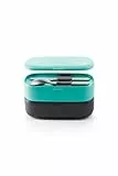 Lékué Juego de cubiertos para llevar, Acero Inoxidable + LunchBox To Go - Recipiente hermético para transportar y conservar alimentos, Polipropileno, Turquesa, 19.2 x 10 x 11cm