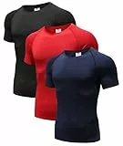 Holure Camiseta Compresión Hombre Deportiva para Hombre Amiseta de Manga Corta para Running Gym Ciclismo Tops (Paquete de 3 Negro/Rojo/Armada M