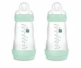 MAM Pack 2 Biberones Anticólicos, 2-4 Meses, 260ml, con Tetina 2 Flujo Medio de Silicona de Fácil Aceptación, Autoesterilizable y Fácil de Limpiar, MAM Easy Start Anti-Colic, Azul Brillante, 2uds