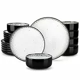 vancasso PLAYA Juego de Vajilla de 18 Piezas, Esmaltado Reactivo Blanco, Vajilla Elegantes de Gres para 6 Personas con 6 Platos Llanos, 6 Platos de Postre y 6 Cuencos de Cereales, Apto para Horno