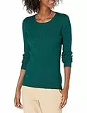 Amazon Essentials Jersey de Cuello Redondo y Manga Larga en Ligero Punto Trenzado (Disponible en Tallas Grandes) Mujer, Verde Oscuro, L