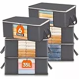 Lifewit - 6 bolsas de almacenamiento, para ropa, 35 L, cajas, para colocar debajo de la cama, plegables, funda para edredón, organizador de armario, con ventana transparente, tejido sólido, grises
