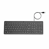HP 150 Teclado QWERTY Español con Cable - (Indicadores LED, Puerto USB-A, 12 Teclas de Atajos, Windows 10, Windows 11) Color Negro