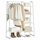 SONGMICS Perchero, Burro de Suelo, 5 Estantes, Estructura de Metal, 40 x 101,7 x 153,3 cm, Dormitorio, Salón, Recibidor, Blanco Mate HSR138W01