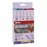 APLI 18432 - Pack de 12 rotuladores Street Marker de doble punta (redonda de 1 mm y biselada de 6 mm) de colores surtidos