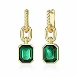 MESOVOR Pendientes Colgantes de Cristal Dorado, Pendientes de aro Chapados en Oro de 18 Quilates Regalo para Madre Esposa (Verde esmeralda)