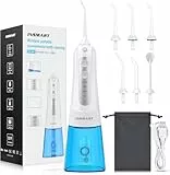 INSMART Irrigador bucal para dientes inalámbrico, 300 ml, 4 modos y 6 puntas de chorro para cuidado bucal, hilo dental recargable, modo de bricolaje IPX7, impermeable, irrigador oral portátil para