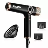 Faszin Secador de Pelo Profesional, Secador Rápido Ligero,Motor 110,000 RPM, Secador Pelo Iónico de 200 Millones para Mujeres y Hombres, Secador Pelo Silencioso, con 3 Boquillas Magnéticas (Negro)