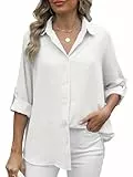 Blusas de Mujer Elegantes Camiseta Manga Larga Mujer Camisa Top Manga 3/4 (Z-Blanco,XL)