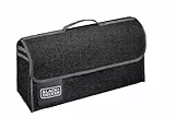 Black+Decker Organizador Maletero Coche - Organizador Coche 55 x 15 x 23 CM - Caja Plegable con 1 Compartimento Grande y 2 Bolsillos Deslizantes - Accesorios Coche y Compras - Con Velcro - Negro