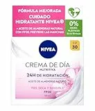 NIVEA Crema de Día Nutritiva - Crema Facial Hidratante - Hidratanta y Previene las Manchas - Protección Solar PF30 - Aceite de Almendra y Extracto de Magnolia Natural - Piel Seca y Sensible - 50 ml