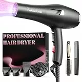 Dekuri Secador Pelo Profesional, Secador Iónico Cabello Sin Encrespamiento, Secado Rápido Salón Secador de Pelo con Difusor y Boquillas, 3 Temperaturas y 2 Velocidades para Mujeres y Hombres (Negro)