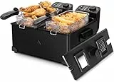 Aigostar Feast - Freidora 6L (2x3L) Acero Inoxidable, 3600W, Termostato Ajustable (90-190°C), Tapas con Ventana, Filtro de Humo, Asas Desmontables, Automático, Esmaltado, Libre de BPA