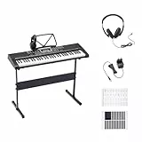 Amazon Basics Teclado de Piano Digital Portátil de 61 Teclas para Principiantes, Altavoces Incorporados, 255 Timbres y Ritmos, 50 Canciones de Demostración, Atril y Auriculares Incluidos - Negro